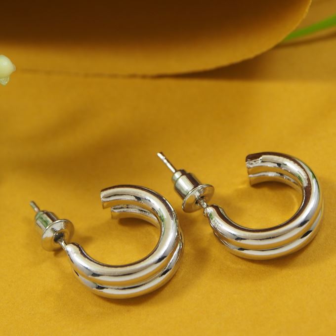 Gold/Silver Plated Double Layered Half Hoops Earring - HER 4748