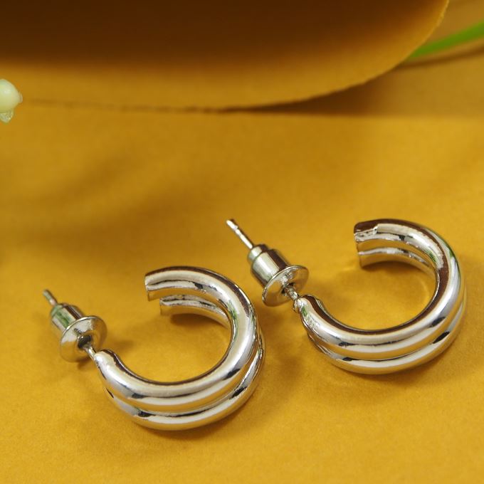 Gold/Silver Plated Double Layered Half Hoops Earring