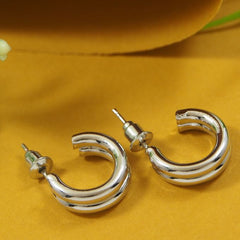 Gold/Silver Plated Double Layered Half Hoops Earring - HER 4748