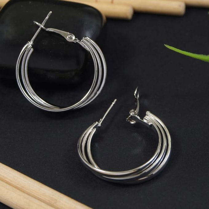 Gold/Silver Plated Triple Layered Twisted Hoops Earring