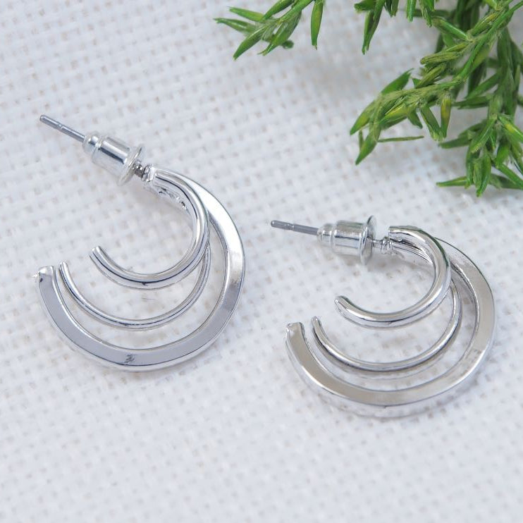 Gold/Silver Plated Three Layered Hoops Earring