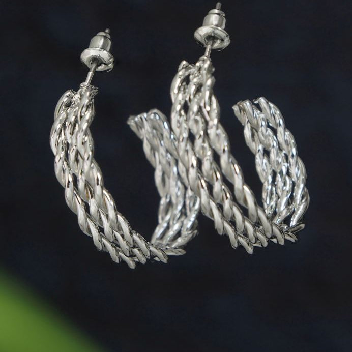 Gold/Silver Plated Triple Layered Twist Half Hoops Earring