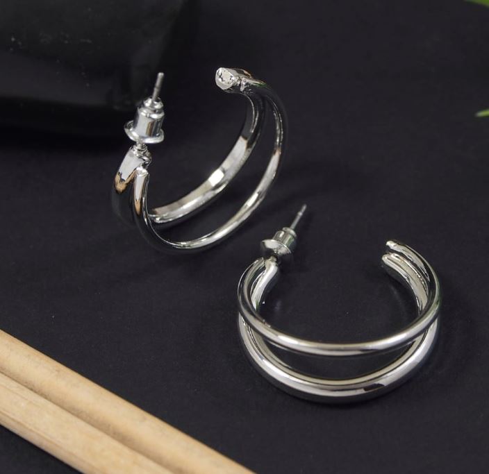 Gold/Silver Plated Two Layered Half Hoops Earring