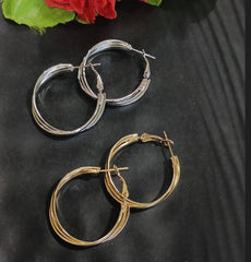 Gold/Silver Plated Triple Layer Twisted Hoops Earring- HER 4786