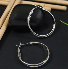 Silver Plated Double Layer Twist Hoops Earring- HER 4789