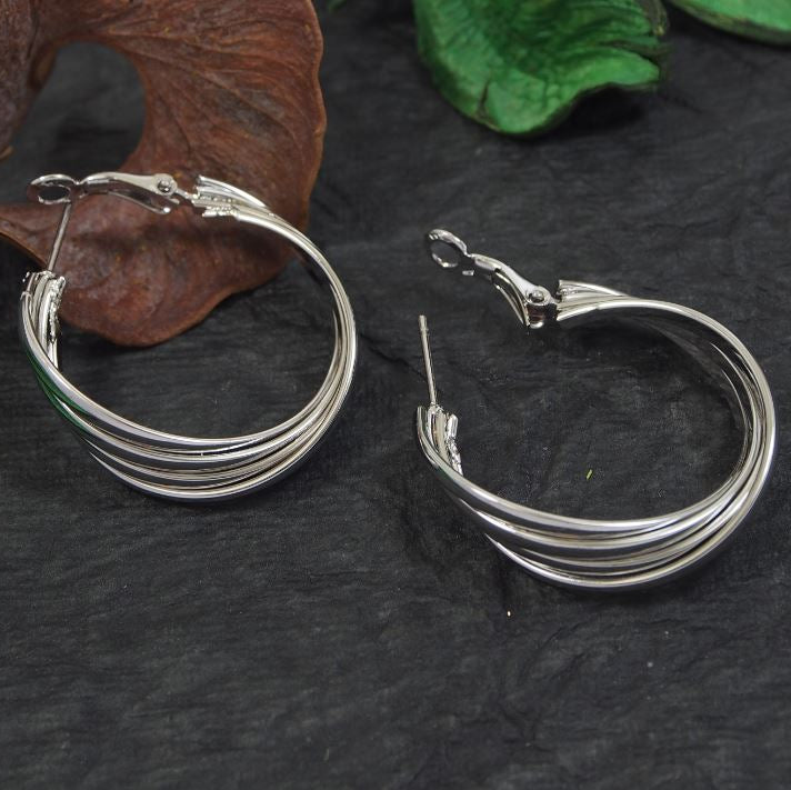 Gold/Silver Plated Triple Layer Twisted Hoops Earring (Pack of 6)