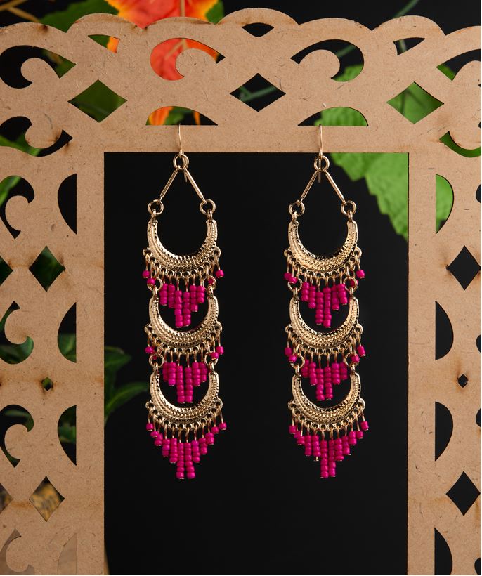 Gold Plated Chandbali Style With Hanging Beads Indo Western Drop Earring- IWER 1469A