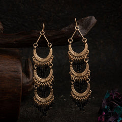 Gold Plated Chandbali Style With Hanging Beads Indo Western Drop Earring- IWER 1469A