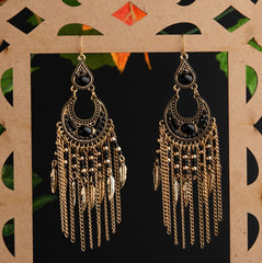 Gold Plated Chandbali Style With Hanging Beads, Leaf Chain Charms Fashion Indo Western Earring- IWER 1513