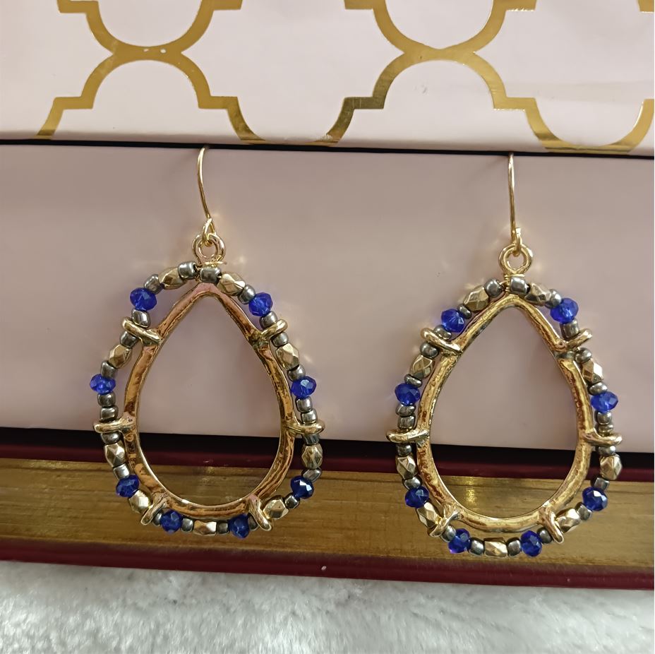 Gold Plated Tear Drop Shaped Beads Design Indo Western Fashion Earring