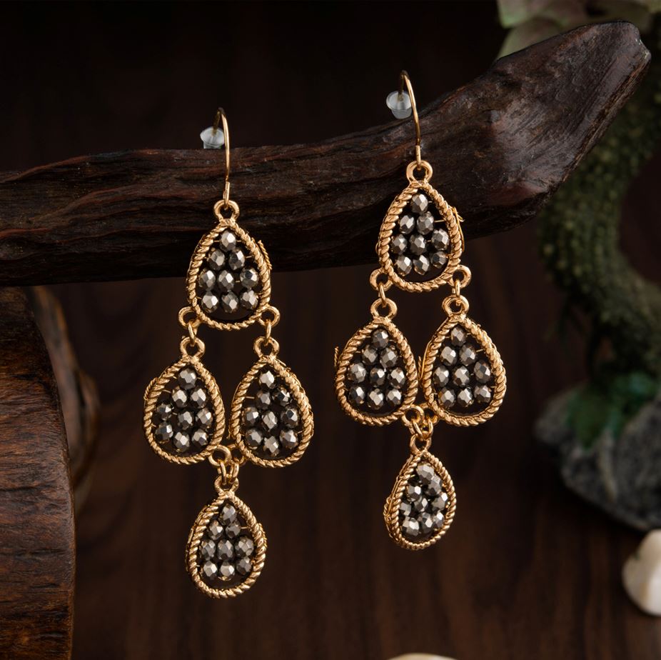 Gold Plated Tear Drop Shaped Interlinked Fashion Indo Western Earring