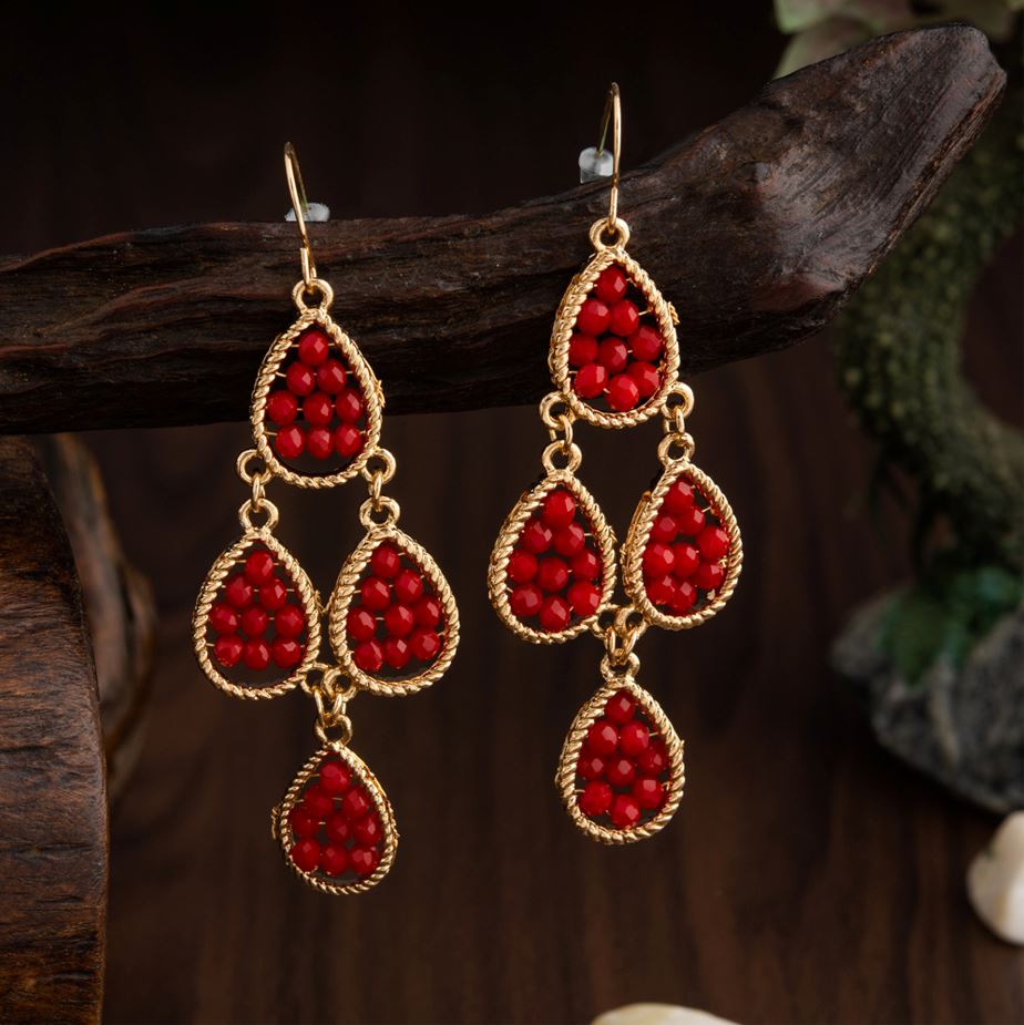 Gold Plated Tear Drop Shaped Interlinked Fashion Indo Western Earring- IWER 1603