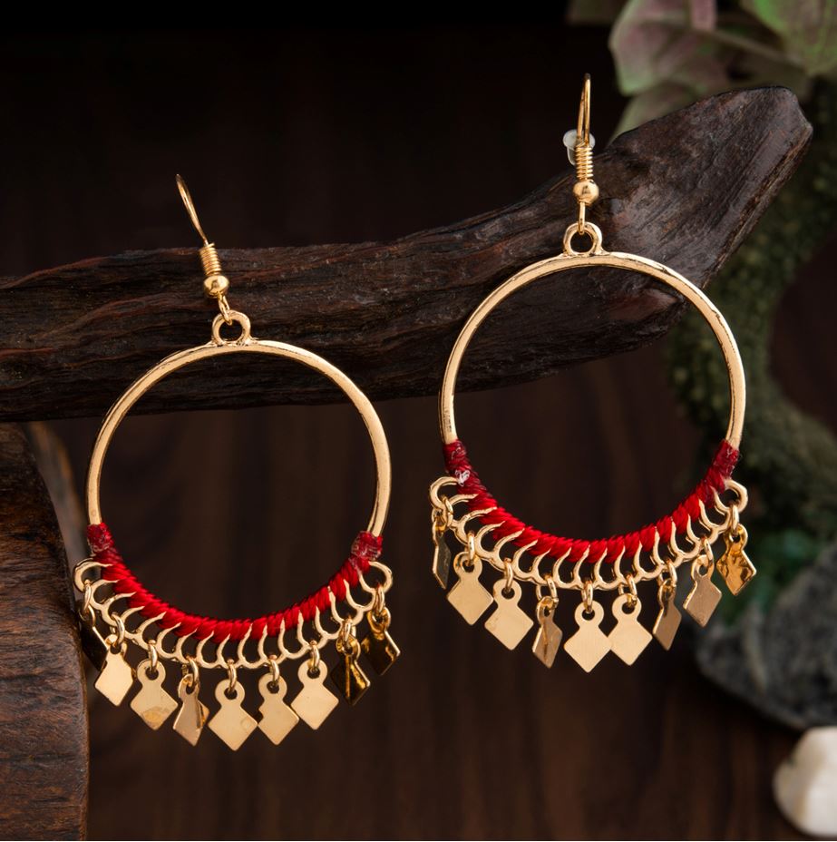 Gold Plated Circle Shaped Color Rope Design With Charms Fashion Indo Western Earring- IWER 1664
