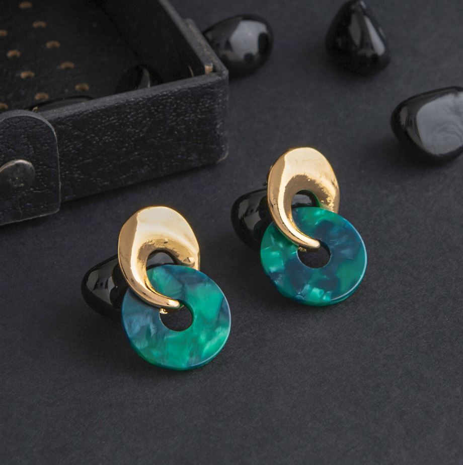 Gold Plated Geometric Shaped With Hanging Acrylic Circular Fashion Indo Western Earring