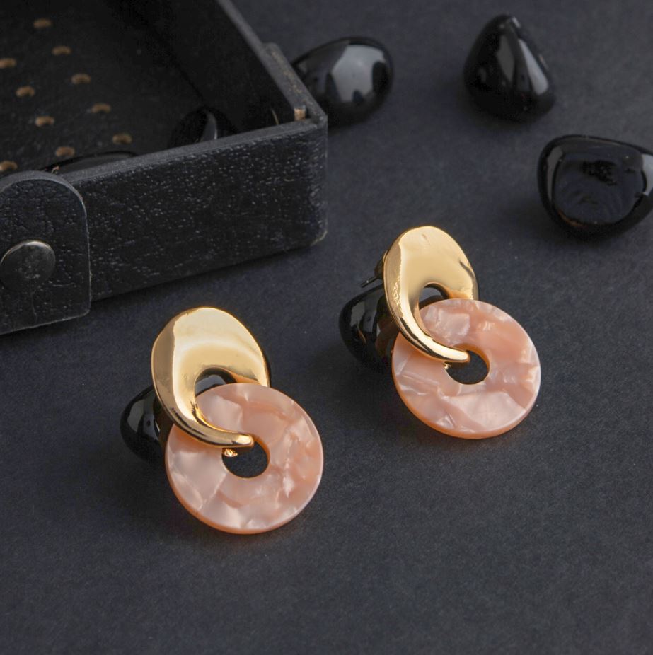 Gold Plated Geometric Shaped With Hanging Acrylic Circular Fashion Indo Western Earring- IWER 1675