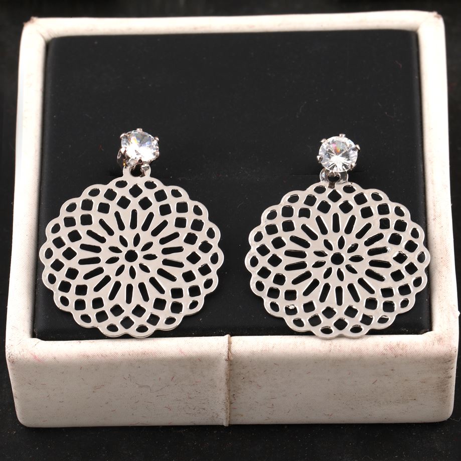 Gold/Silver Plated Floral Jali CZ American Diamond Studded Drop Earring- IWER197