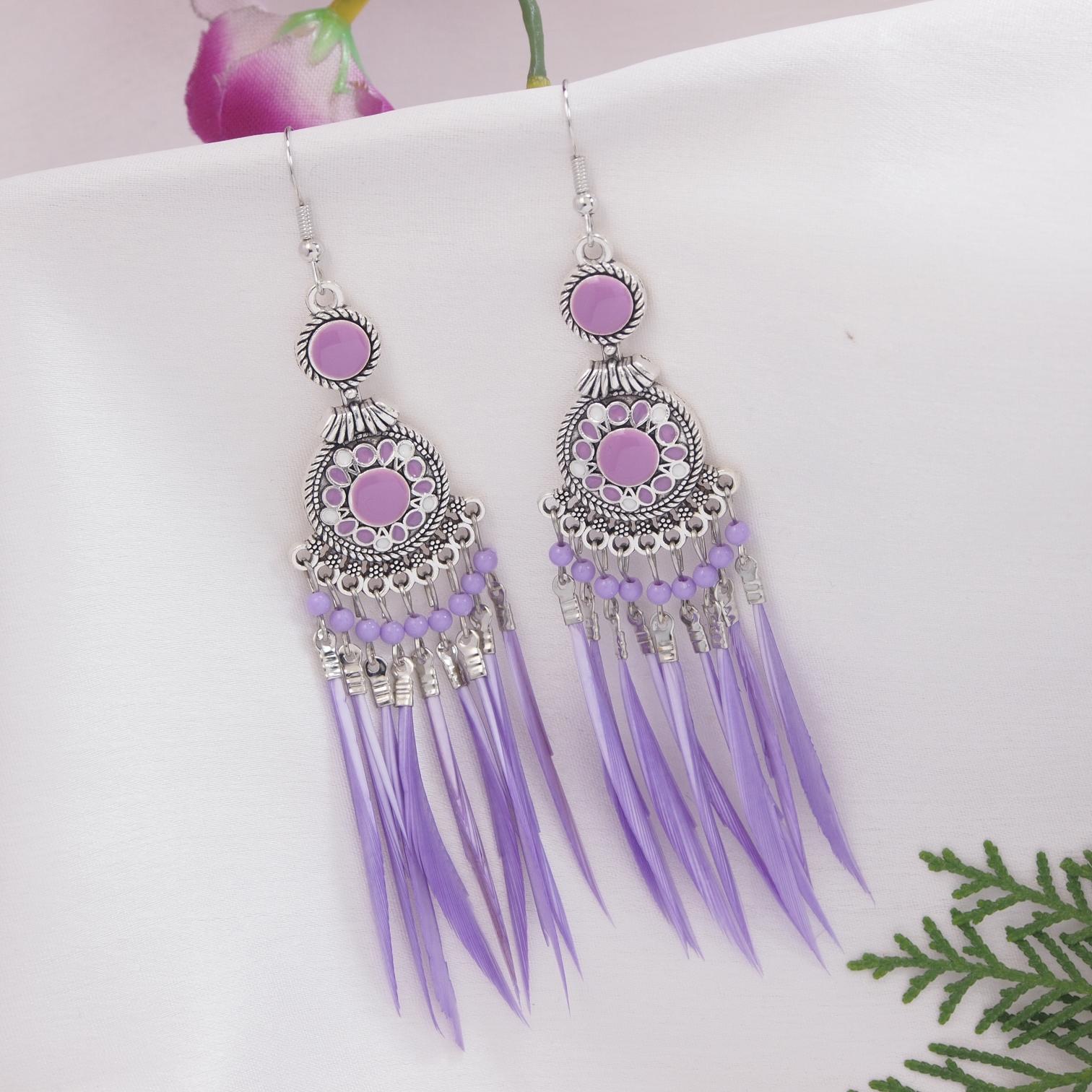 Silver Plated Hanging Chain  Designed With Beads &amp; Leaf Indo Western Earring