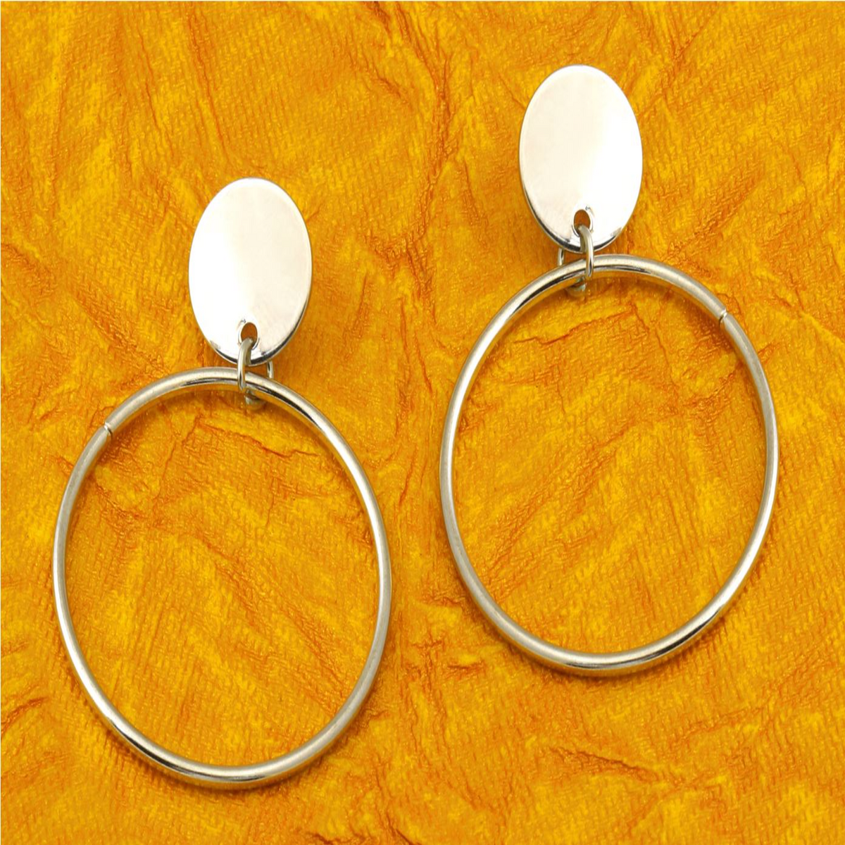 Silver Plated Geometrical Ring Shape Drop Earring