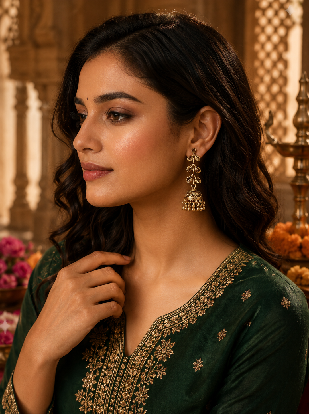 The Foliage Pillar Jhumkas An Antique Gold/Silver Plated Earring