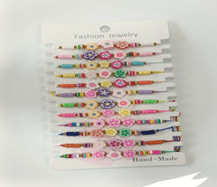 Set of 12 Colourful Multiple Designed Adjustable Kids Bracelet- KBR 4379