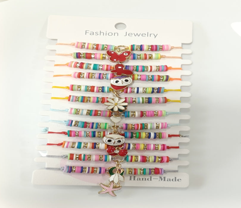 Set of 12 Colourful Multiple Designed Adjustable Kids Bracelet- KBR 4381