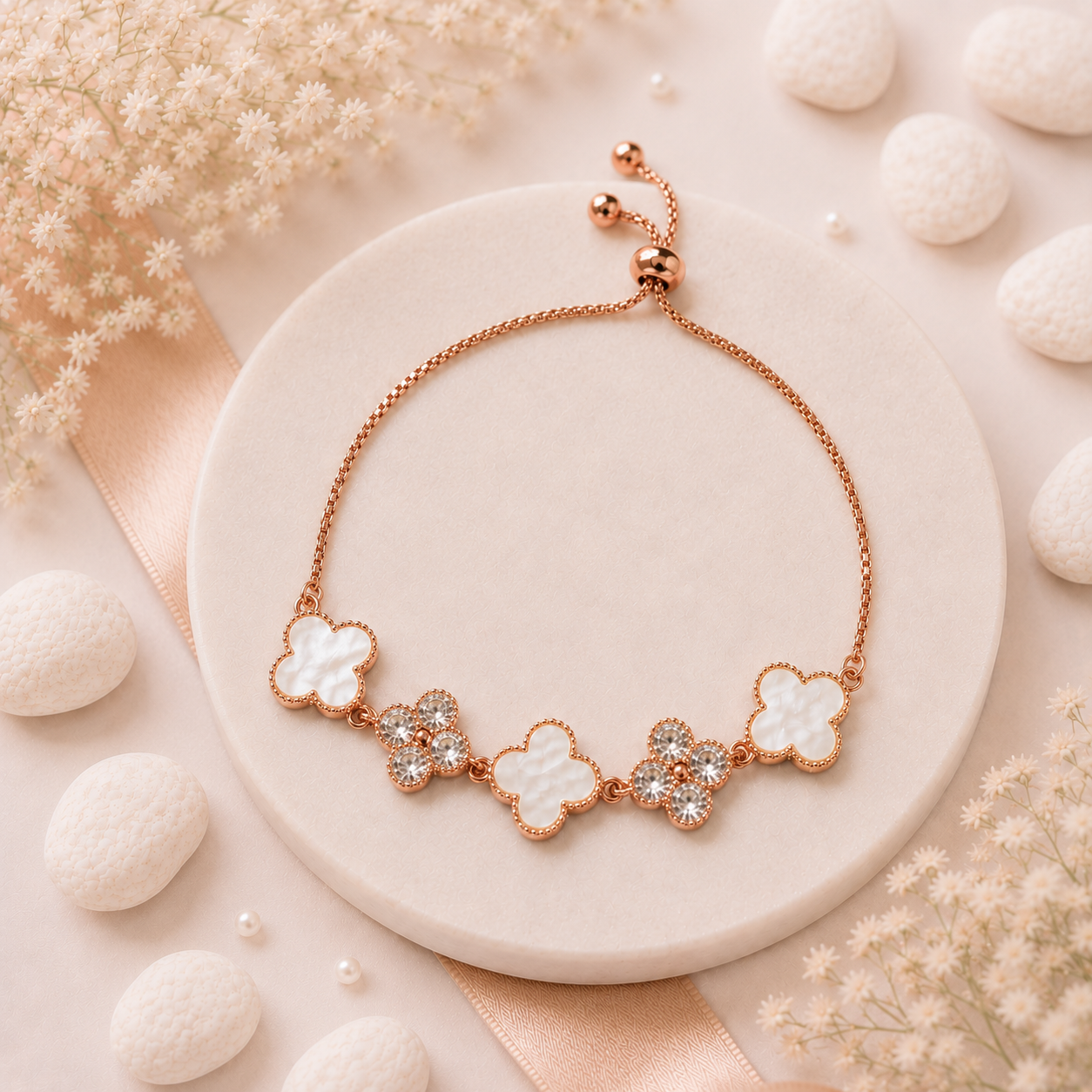 Korean Gold /Rosegold /Silver Plated Link Floral Adjustable Charm Bracelet