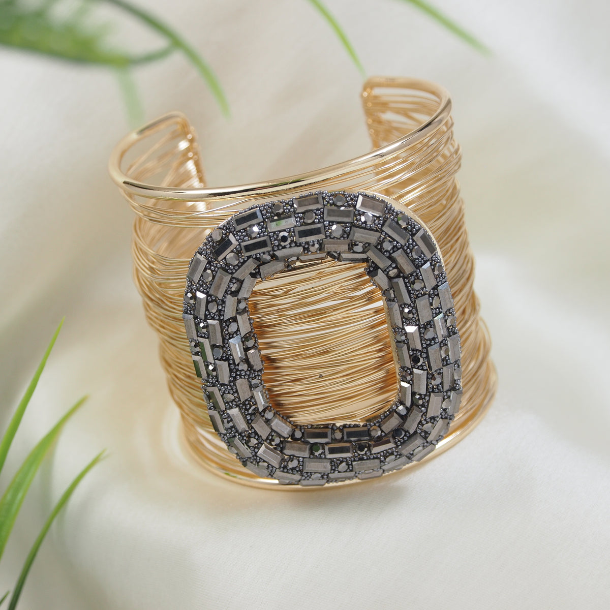 Multiwire Stone Studed Adjustable Cuff Kada