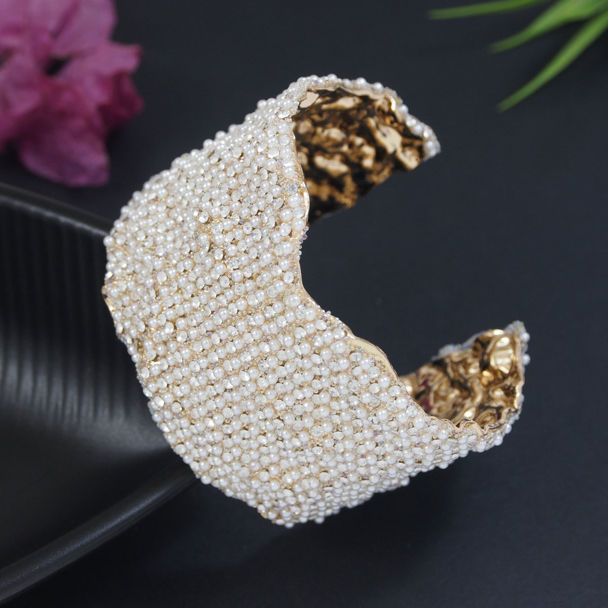 Pearl Stone Studed Adjustable Cuff Kada