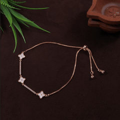 Korean Gold/Silver/Rosegold Plated Clover CZ Charm Adjustable Bracelet- KRNBR 3759