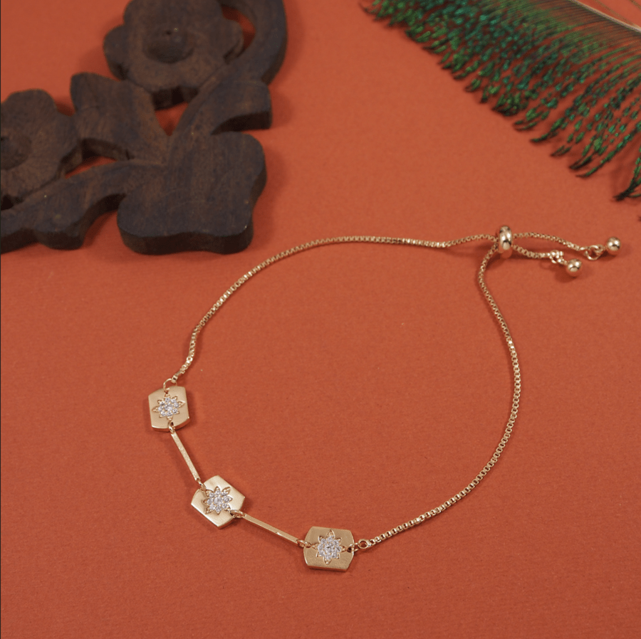 Korean Gold /Rosegold /Silver Plated CZ Stone Floral Design Adjustable Bracelet- KRNBR 3767