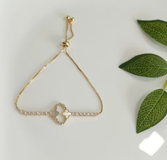Korean Gold/Silver Plated Oval Shaped Floral Cubic Zicronia Adjustable Bracelet -KRNBR 4249