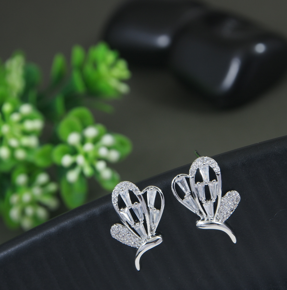 Korean Gold/Silver/Rosegold Plated Fly Design CZ Stud Earring