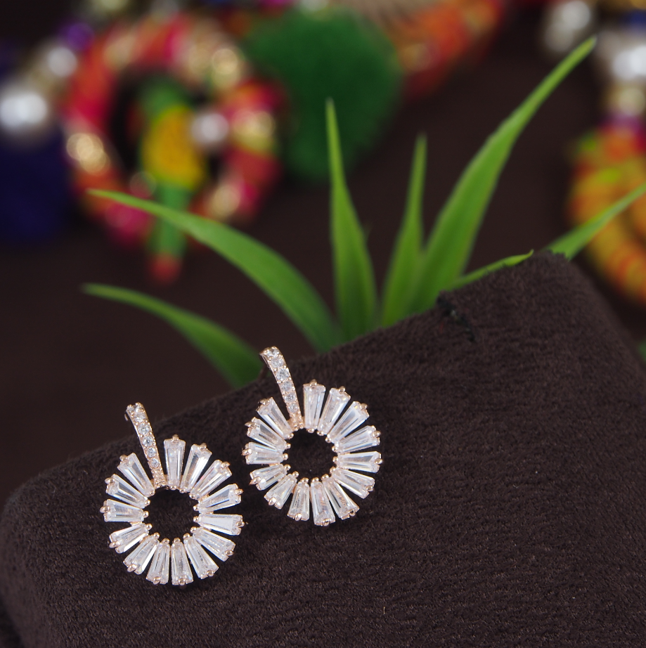 Korean Gold/Silver/Rosegold Plated Baguette CZ Drop Earring