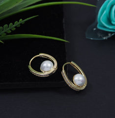 Korean Gold/Silver/Rosegold Plated Midi Pearl Hoops Earring-KRNER 3140