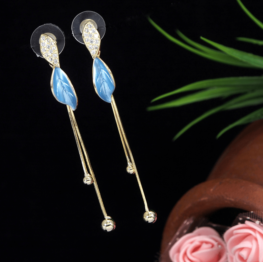 Korean Gold /Silver / Rosegold Plated Leaf Design Long Chain Earring-KRNER 3599