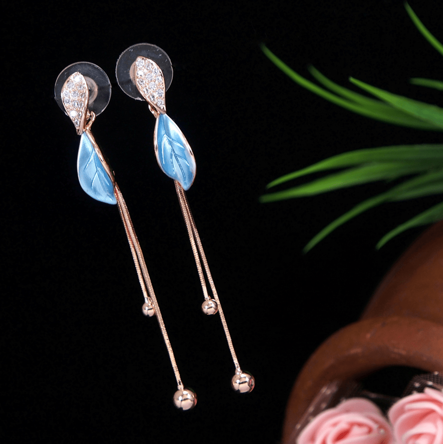 Korean Gold /Silver / Rosegold Plated Leaf Design Long Chain Earring