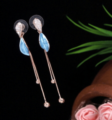 Korean Gold /Silver / Rosegold Plated Leaf Design Long Chain Earring-KRNER 3599