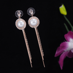 Korean Gold/Silver/Rosegold Plated Pearl Chain Earring- KRNER 3688