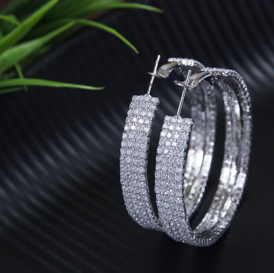 Korean Gold/Silver Plated CZ Round Shaped Hoops Earring