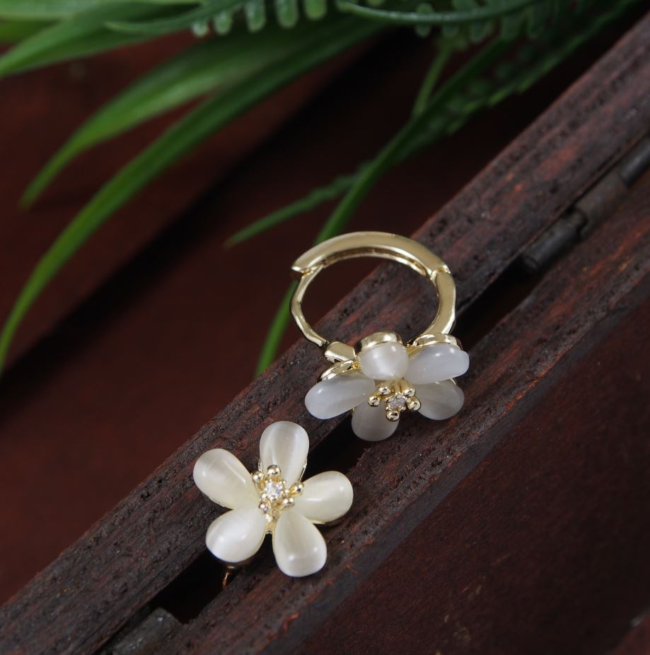 Korean Gold/Silver/Rosegold Plated Floral Design Small Hoops Earring- KRNER 3724