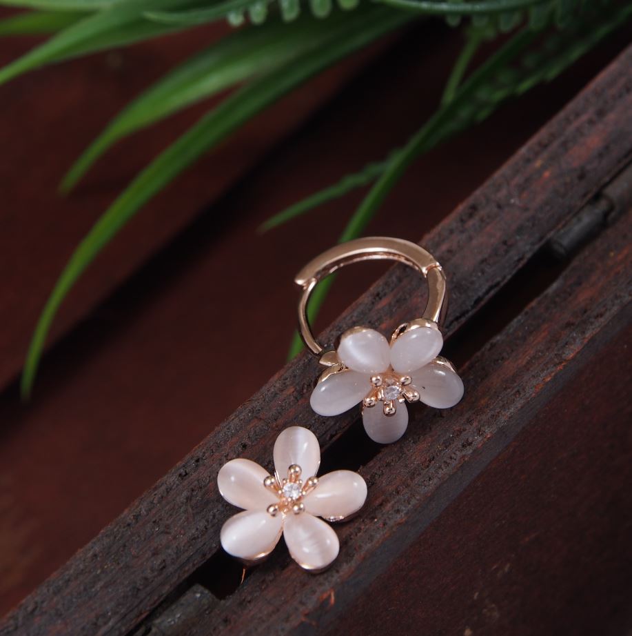 Korean Gold/Silver/Rosegold Plated Floral Design Small Hoops Earring- KRNER 3724