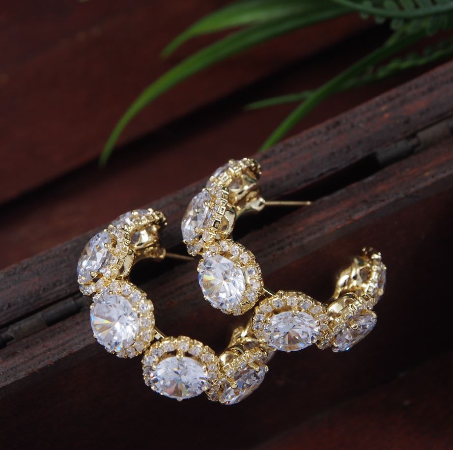 Korean Gold/Silver/Plated CZ stone Hoops Earring- KRNER 3725