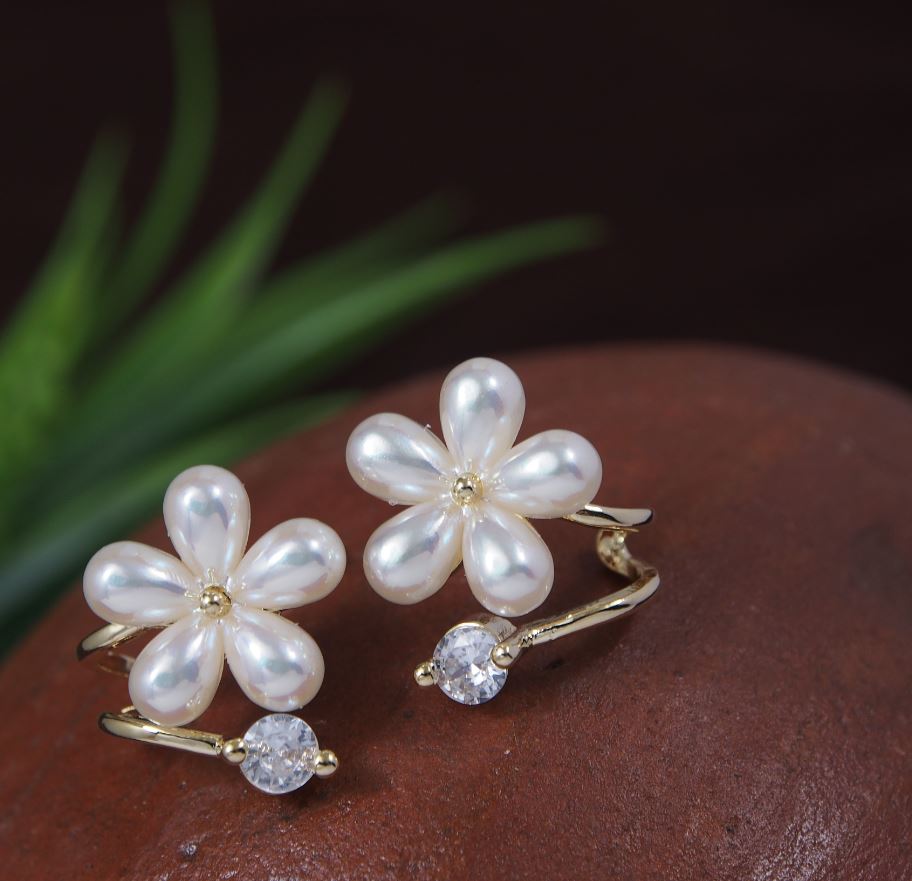 Korean Gold/Silver/Rosegold Plated Floral Design Fancy Drop Earring- KRNER 3726
