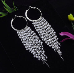 Korean Gold/Silver Plated Hanging long Pearl Chain Hoops Earring- KRNER 3733
