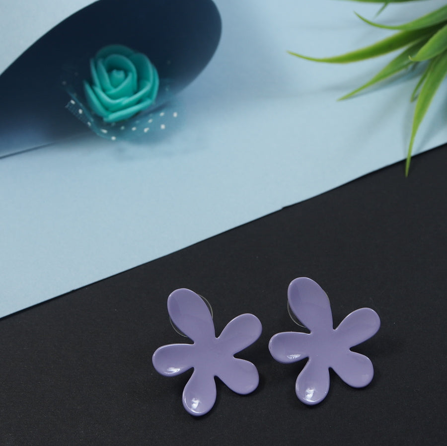 Korean Blue, Purple and White Coloured Floral Stud Earring
