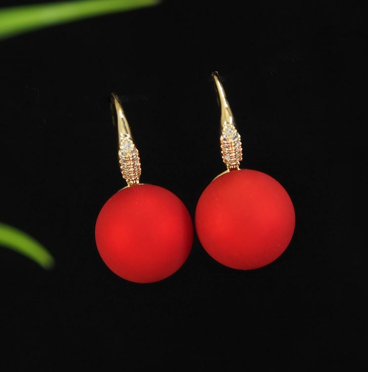 Gold Plated Red/Green Pearl Drop Cubic Zirconia Korean Earring - KRNER 4796