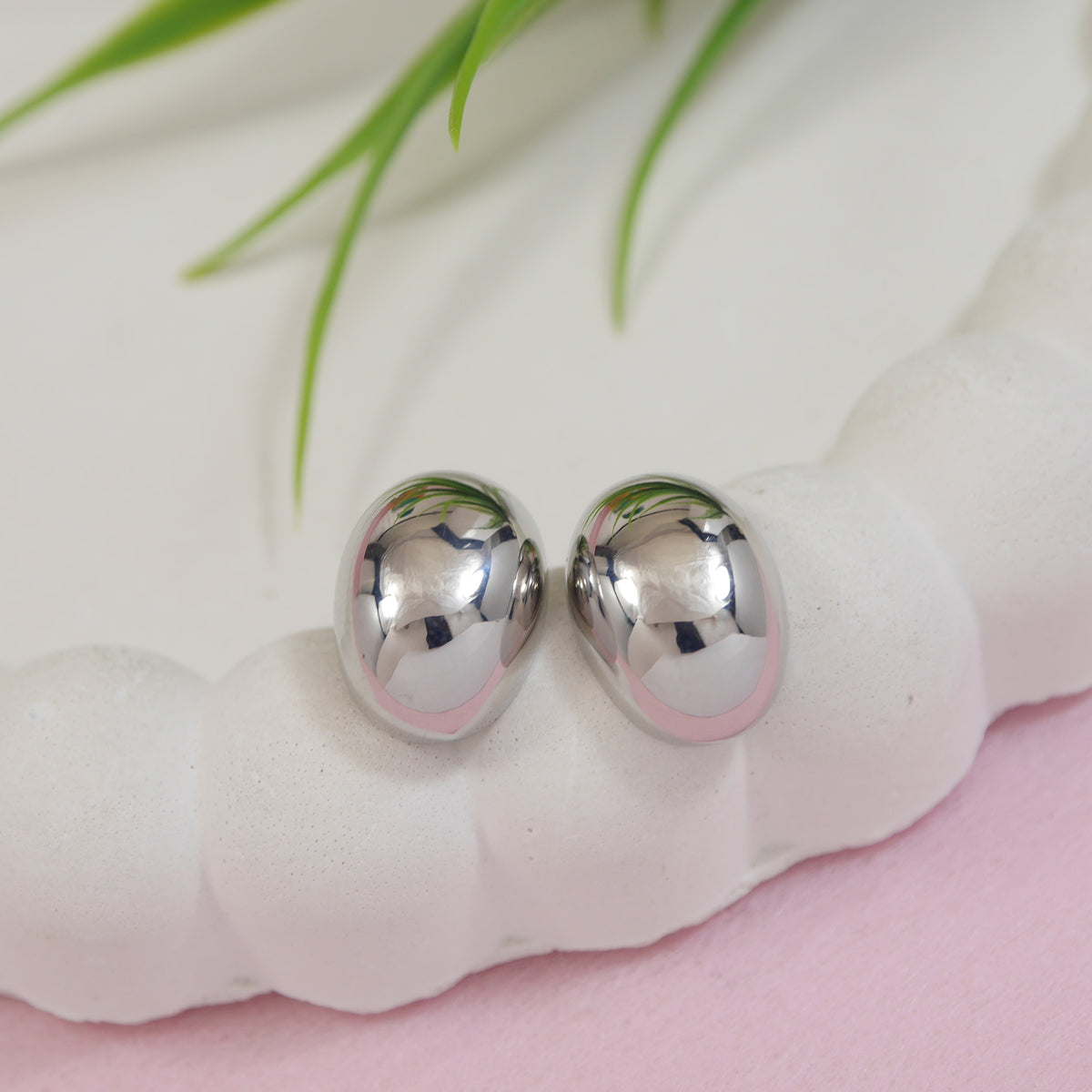 Korean Gold/ Silver Plated Oval Shaped Stud Earring