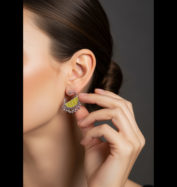 Silver Plated Semi Circle Shaped Enamel Artwork Design With