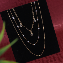 Gold/Silver Plated Multi Layered Pearl Chain Necklace-MLNK 3007