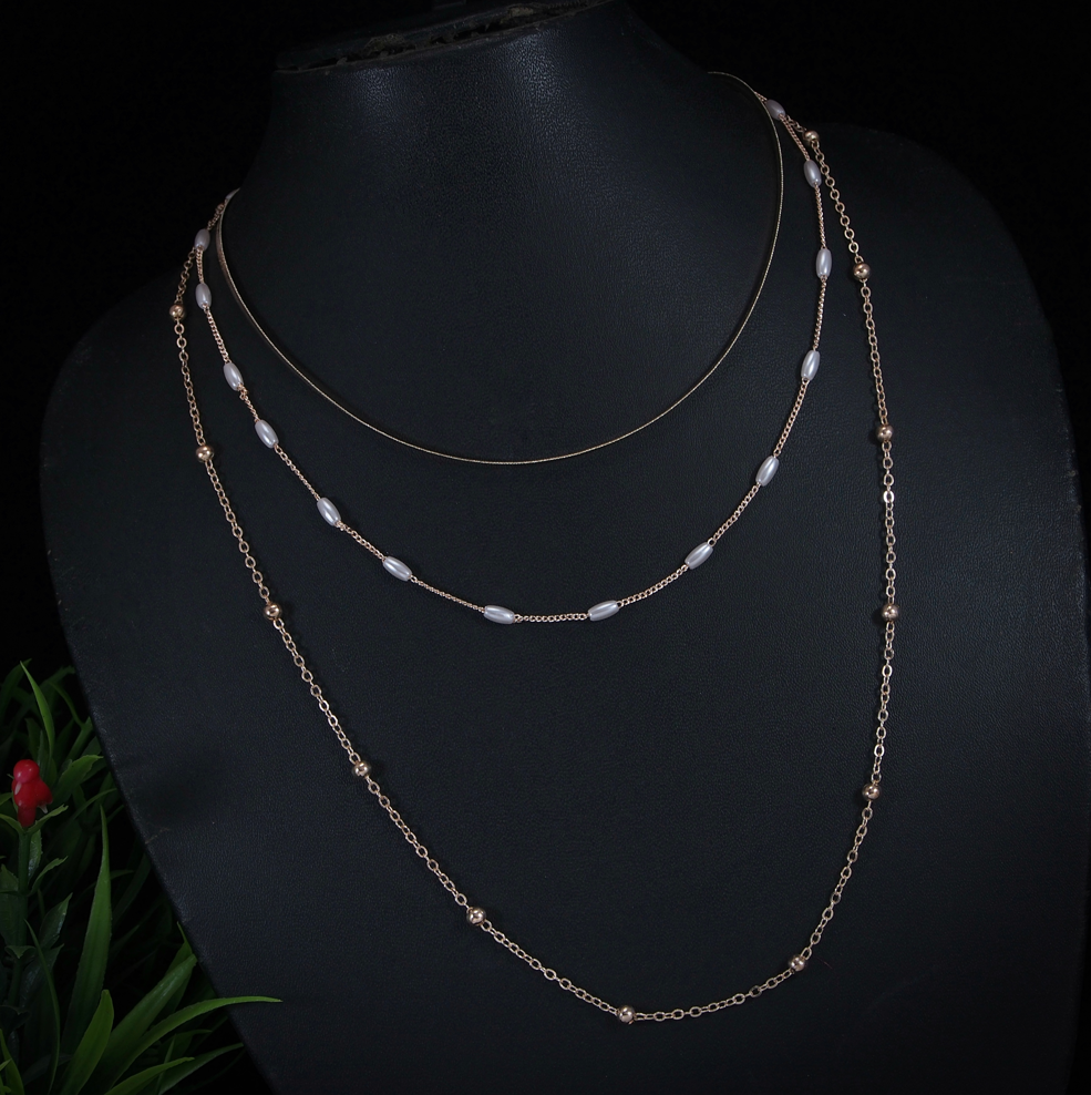 Gold/Silver/Rosegold Plated Multi Layered Pearl Necklace-MLNK 3016